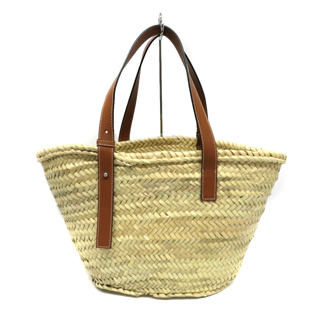 Loewe Medium Tan Palm Natural Bag Leaf Raffia Calfskin Basket - Picture 1 of 16